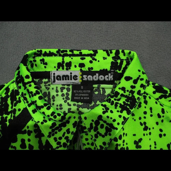 Jamie Sadock Polo Womens Small Green Black Satin Abstract Print Golf Tennis - Picture 2 of 6